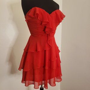 Red Strapless Ruffle Cocktail Dress